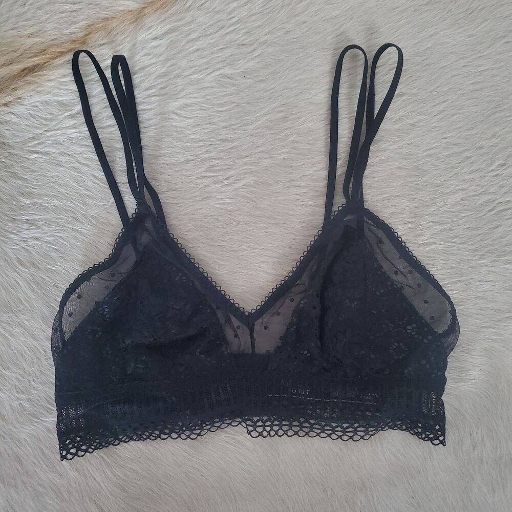 Victoria's Secret Bralette Size Medium Black Mesh Lace Wireless Longline